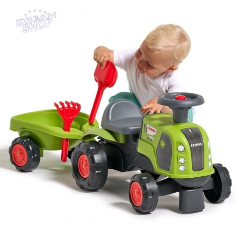 FALK Jeździk Claas 470 Arion Zielony z Przyczepką + Zestaw do piasku FALK Jeździk Claas 470 Arion Zielony z Przyczepką + Zestaw do piasku