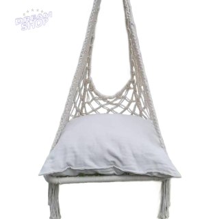 HAMAK AŻUROWY FOTEL WISZĄCY 60x60x120CM Z PODUSZKĄ ECRU