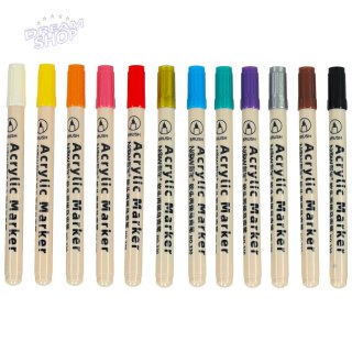 Markery akrylowe do tkanin kamieni pisaki flamastry mazaki wodoodporne DIY 12 szt.