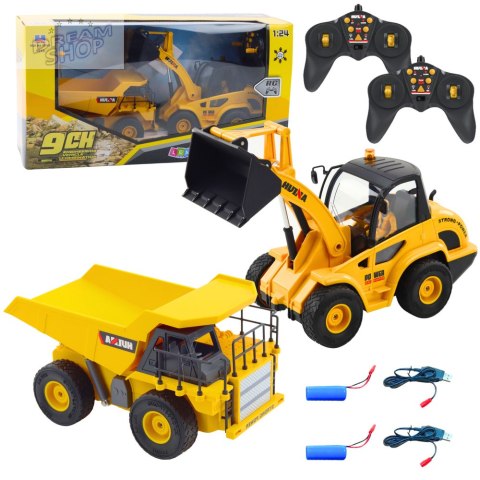 Zestaw Ładowarka Spychacz Wywrotka 1:24 Zdalnie Sterowane RC 2w1
