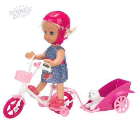 Zestaw Mini Laleczka Rower Przyczepka Kask Biały Piesek