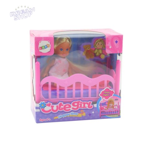 Zestaw Mini Laleczka W Piżamie Łóżeczko Różowe