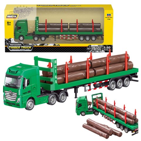 Ciężarówka Transport Drewna Metalowa Huina 1:50 Zielona