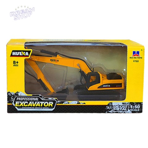Koparka Gąsienicowa Metalowa Ruchome Ramię Huina Żółta 1:50