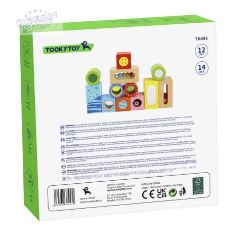 TOOKY TOY Drewniane Pudełko Klocki Sensoryczne Układanka Multifunkcyjna Kształty Dźwięk Dotyk 12 el. TOOKY TOY Drewniane Pudełko Klocki Sensoryczne Układanka Multifunkcyjna Kształty Dźwięk Dotyk 12 el.
