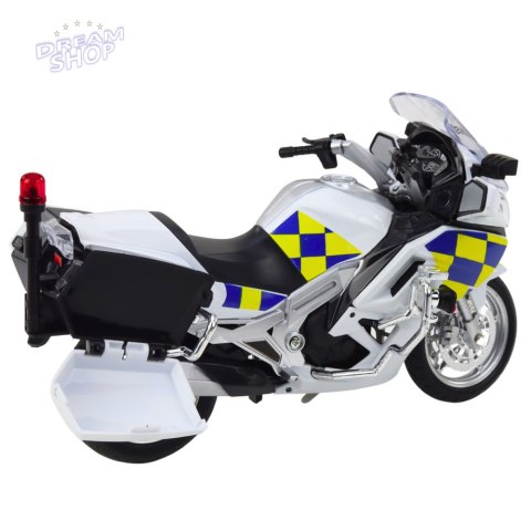 Motocykl Policyjny Metalowy Światła Dźwięki Biały 1:12 Motocykl Policyjny Metalowy Światła Dźwięki Biały 1:12