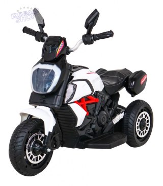 Motorek Fast Tourist na akumulator dla dzieci Biały + Audio + Światła + Ekoskóra
