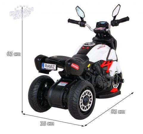 Motorek Fast Tourist na akumulator dla dzieci Biały + Audio + Światła + Ekoskóra Motorek Fast Tourist na akumulator dla dzieci Biały + Audio + Światła + Ekoskóra
