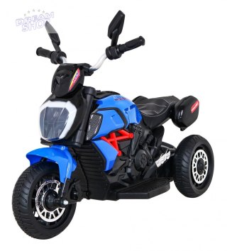 Motorek Fast Tourist na akumulator dla dzieci Niebieski + Audio + Światła + Ekoskóra