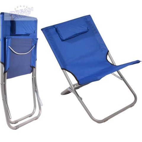 LEŻAK PLAŻOWY SKŁADANY Z ZAGŁÓWKIEM 47X61X37- 58CM GRANATOWY