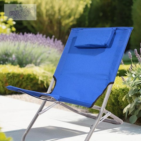 LEŻAK PLAŻOWY SKŁADANY Z ZAGŁÓWKIEM 47X61X37- 58CM GRANATOWY