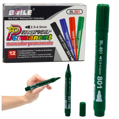 Marker Permanentny Wodoodporny Zielony 2,5-4,5 mm Marker Permanentny Wodoodporny Zielony 2,5-4,5 mm