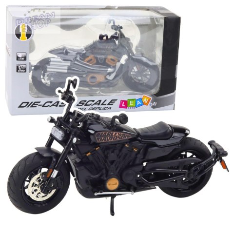 Motocykl Chopper Metalowy Światła Dźwięki Czarny Złote Elementy 1:12
