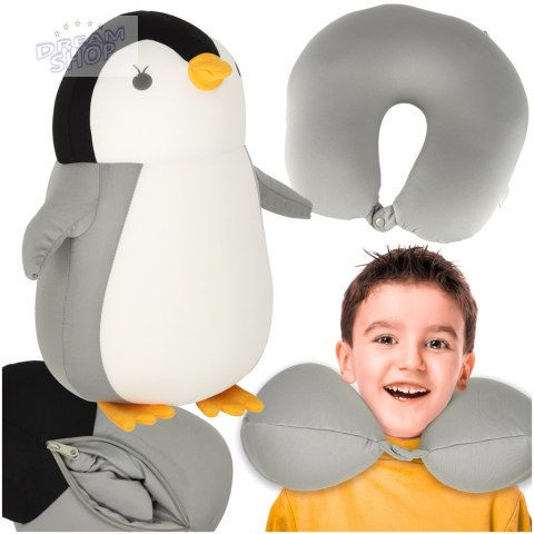 Poduszka podróżna 2w1 rogal pod kark do samochodu samolotu maskotka pingwin Poduszka podróżna 2w1 rogal pod kark do samochodu samolotu maskotka pingwin