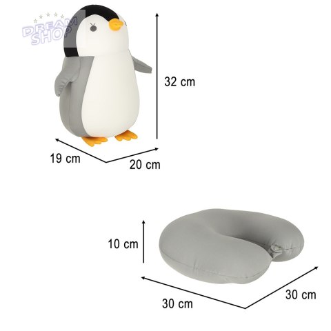 Poduszka podróżna 2w1 rogal pod kark do samochodu samolotu maskotka pingwin Poduszka podróżna 2w1 rogal pod kark do samochodu samolotu maskotka pingwin