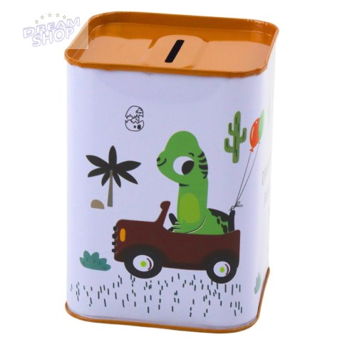 Skarbonka Dinozaur W Samochodzie Nauka Oszczędzania Metalowa Biała 11x8cm Skarbonka Dinozaur W Samochodzie Nauka Oszczędzania Metalowa Biała 11x8cm
