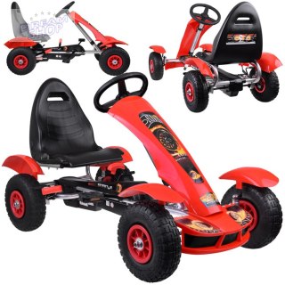 Czerwony sportowy GOKART na pedały dla dzieci do 50kg Pompowane koła SP0209