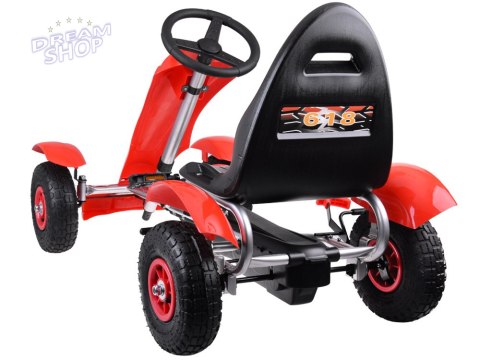 Czerwony sportowy GOKART na pedały dla dzieci do 50kg Pompowane koła SP0209
