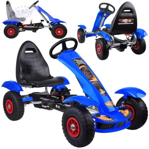 Niebieski sportowy GOKART na pedały dla dzieci 50kg Pompowane koła SP0209 Niebieski sportowy GOKART na pedały dla dzieci 50kg Pompowane koła SP0209