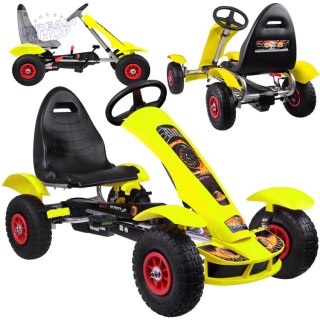 Żółty sportowy GOKART na pedały dla dzieci do 50kg - Pompowane koła SP0209