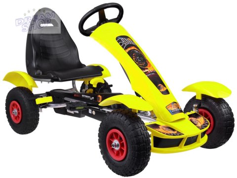 Żółty sportowy GOKART na pedały dla dzieci do 50kg - Pompowane koła SP0209 Żółty sportowy GOKART na pedały dla dzieci do 50kg - Pompowane koła SP0209