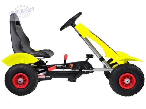 Żółty sportowy GOKART na pedały dla dzieci do 50kg - Pompowane koła SP0209 Żółty sportowy GOKART na pedały dla dzieci do 50kg - Pompowane koła SP0209