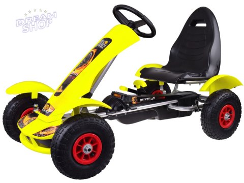 Żółty sportowy GOKART na pedały dla dzieci do 50kg - Pompowane koła SP0209 Żółty sportowy GOKART na pedały dla dzieci do 50kg - Pompowane koła SP0209