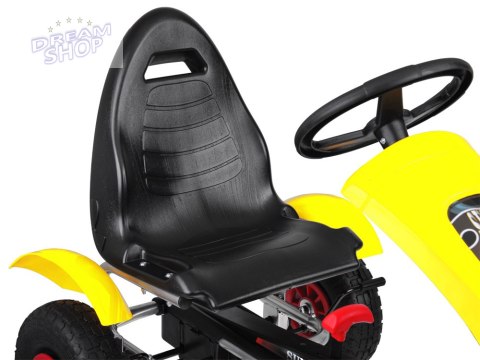 Żółty sportowy GOKART na pedały dla dzieci do 50kg - Pompowane koła SP0209 Żółty sportowy GOKART na pedały dla dzieci do 50kg - Pompowane koła SP0209