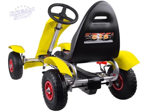 Żółty sportowy GOKART na pedały dla dzieci do 50kg - Pompowane koła SP0209 Żółty sportowy GOKART na pedały dla dzieci do 50kg - Pompowane koła SP0209