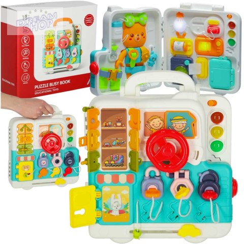 Tablica manipulacyjna sensoryczna montessori walizka pokrętła miś XXL światło dźwięk Tablica manipulacyjna sensoryczna montessori walizka pokrętła miś XXL światło dźwięk