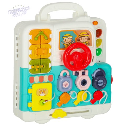 Tablica manipulacyjna sensoryczna montessori walizka pokrętła miś XXL światło dźwięk Tablica manipulacyjna sensoryczna montessori walizka pokrętła miś XXL światło dźwięk