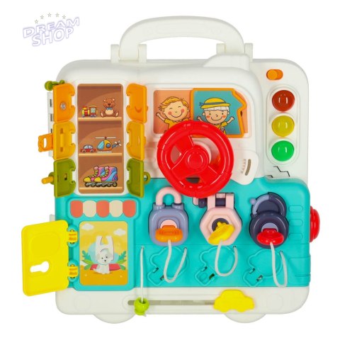 Tablica manipulacyjna sensoryczna montessori walizka pokrętła miś XXL światło dźwięk Tablica manipulacyjna sensoryczna montessori walizka pokrętła miś XXL światło dźwięk