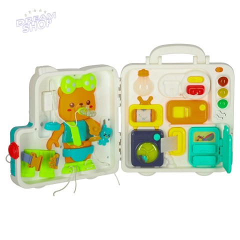 Tablica manipulacyjna sensoryczna montessori walizka pokrętła miś XXL światło dźwięk Tablica manipulacyjna sensoryczna montessori walizka pokrętła miś XXL światło dźwięk