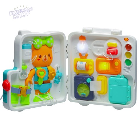 Tablica manipulacyjna sensoryczna montessori walizka pokrętła miś XXL światło dźwięk Tablica manipulacyjna sensoryczna montessori walizka pokrętła miś XXL światło dźwięk