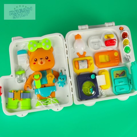 Tablica manipulacyjna sensoryczna montessori walizka pokrętła miś XXL światło dźwięk Tablica manipulacyjna sensoryczna montessori walizka pokrętła miś XXL światło dźwięk