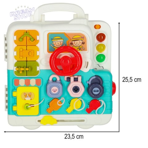 Tablica manipulacyjna sensoryczna montessori walizka pokrętła miś XXL światło dźwięk Tablica manipulacyjna sensoryczna montessori walizka pokrętła miś XXL światło dźwięk