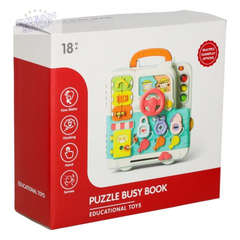 Tablica manipulacyjna sensoryczna montessori walizka pokrętła miś XXL światło dźwięk Tablica manipulacyjna sensoryczna montessori walizka pokrętła miś XXL światło dźwięk