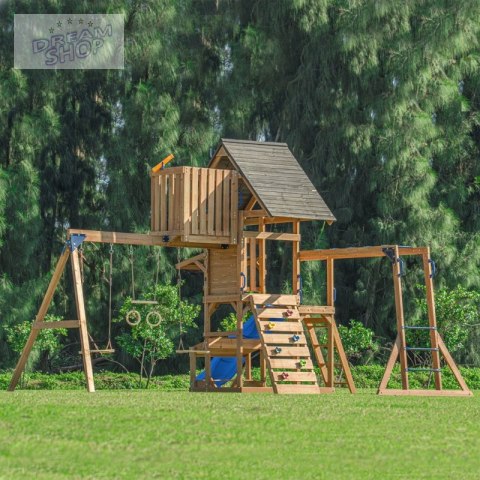 AXI Mitch - Duży Plac Zabaw Drewniany Zjeżdżalnia Hustawki Ścianka Wspinaczkowa + Wieża