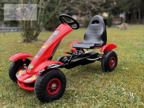 Czerwony sportowy GOKART na pedały dla dzieci do 50kg Pompowane koła SP0209