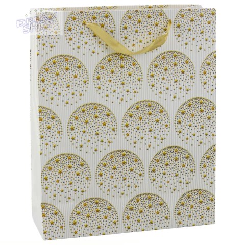 Torba Prezentowa Elegancka Złote Gwiazdki Biała 32 x 26 x 12 cm