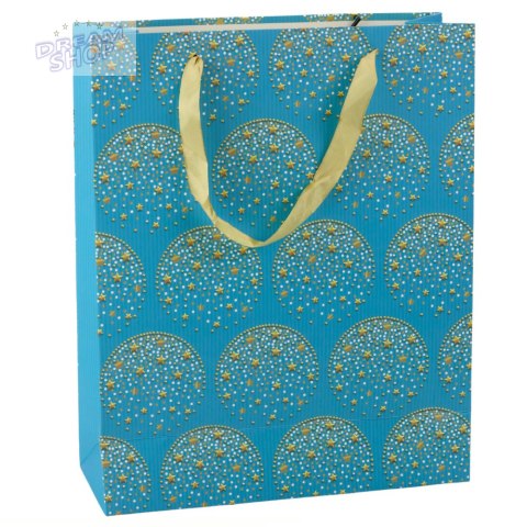 Torba Prezentowa Elegancka Złote Gwiazdki Niebieska 32 x 26 x 12 cm