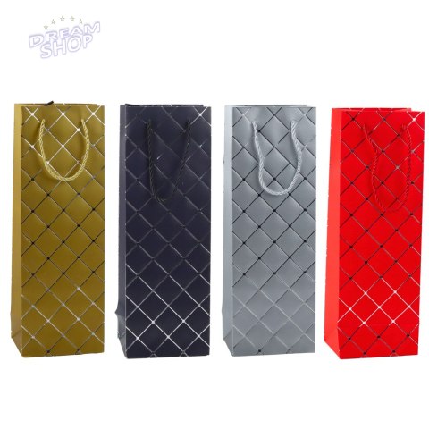 Torba Prezentowa Na Wino Butelkę Papierowa Srebrne Elementy 35 x 12 x 9 cm Torba Prezentowa Na Wino Butelkę Papierowa Srebrne Elementy 35 x 12 x 9 cm
