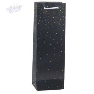 Torba Prezentowa Na Wino Butelkę Papierowa Złote Kropki 35 x 12 x 9 cm