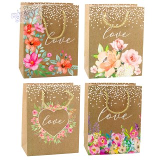 Torba Prezentowa Napis Love Kwiaty 23 x 18 x 10,5 cm