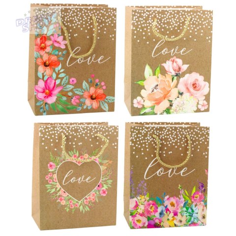 Torba Prezentowa Napis Love Kwiaty 23 x 18 x 10,5 cm