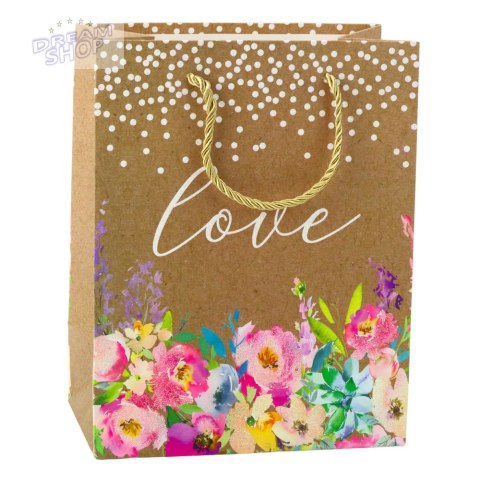 Torba Prezentowa Napis Love Kwiaty 23 x 18 x 10,5 cm