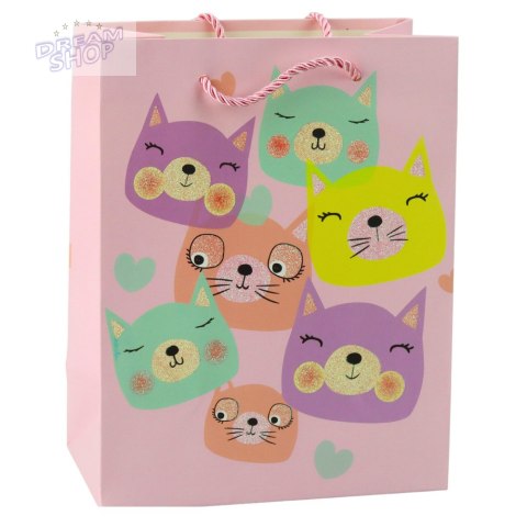 Torba Prezentowa Papierowa Kotki Brokatowa 23 x 18 x 10,5 cm Torba Prezentowa Papierowa Kotki Brokatowa 23 x 18 x 10,5 cm