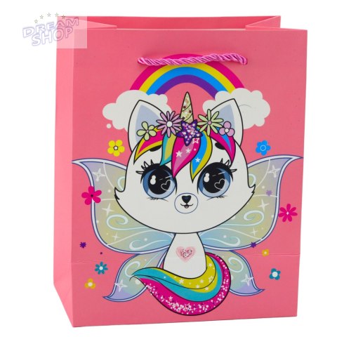 Torba Prezentowa Papierowa Kotki Brokatowa Różowa 23 x 18 x 10,5 cm Torba Prezentowa Papierowa Kotki Brokatowa Różowa 23 x 18 x 10,5 cm