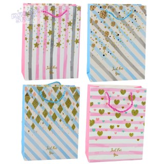 Torba Prezentowa Papierowa Niebieska Różowa Brokat 23 x 18 x 10,5 cm