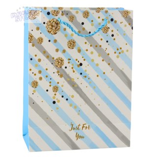 Torba Prezentowa Papierowa Niebieska Różowa Brokat 23 x 18 x 10,5 cm